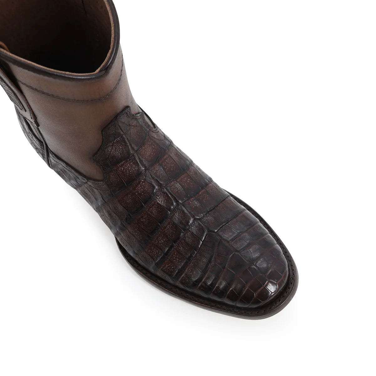 Botín Elegante Oval Piel Cocodrilo Genuina | café