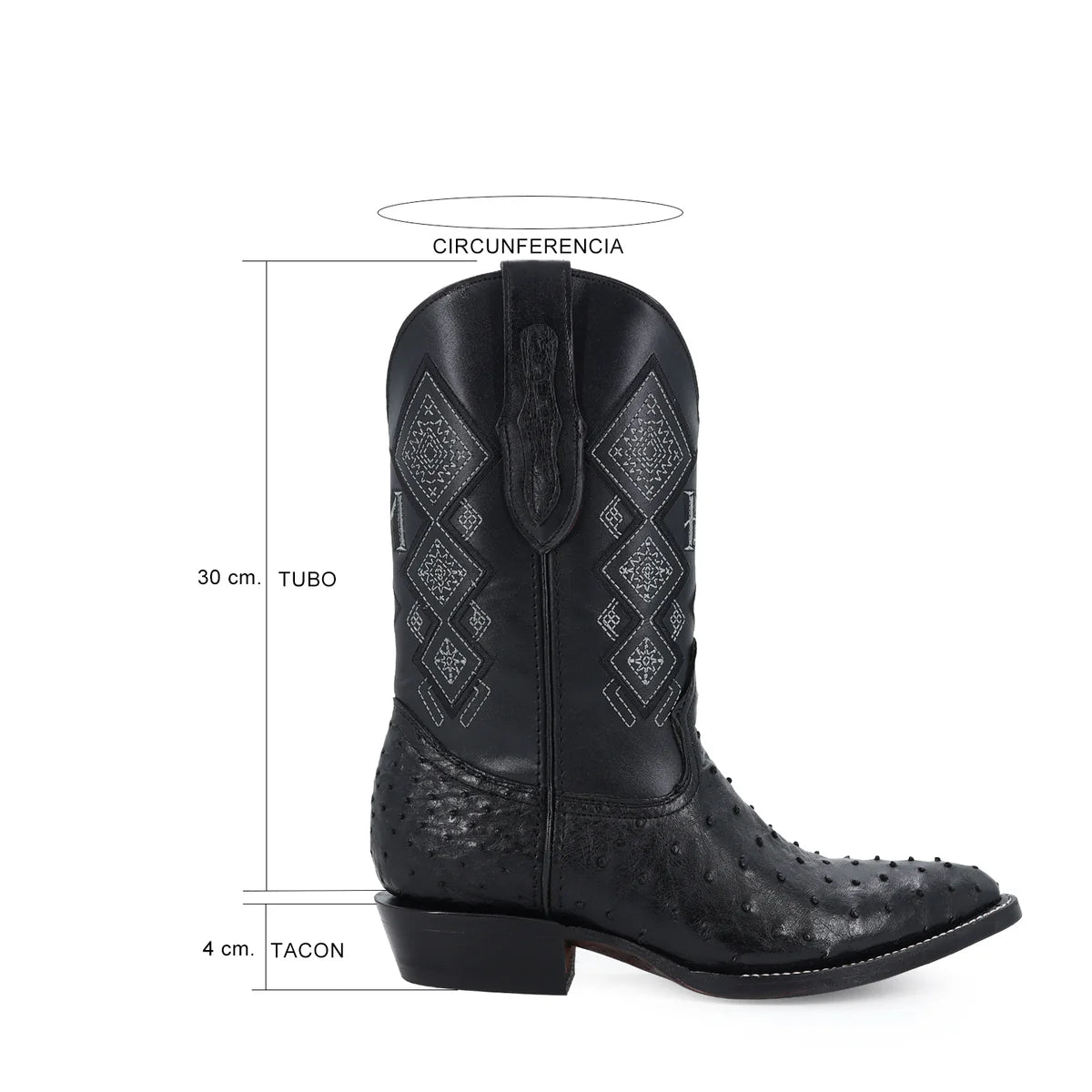 Bota Oval Avestruz Original RB122 Negro