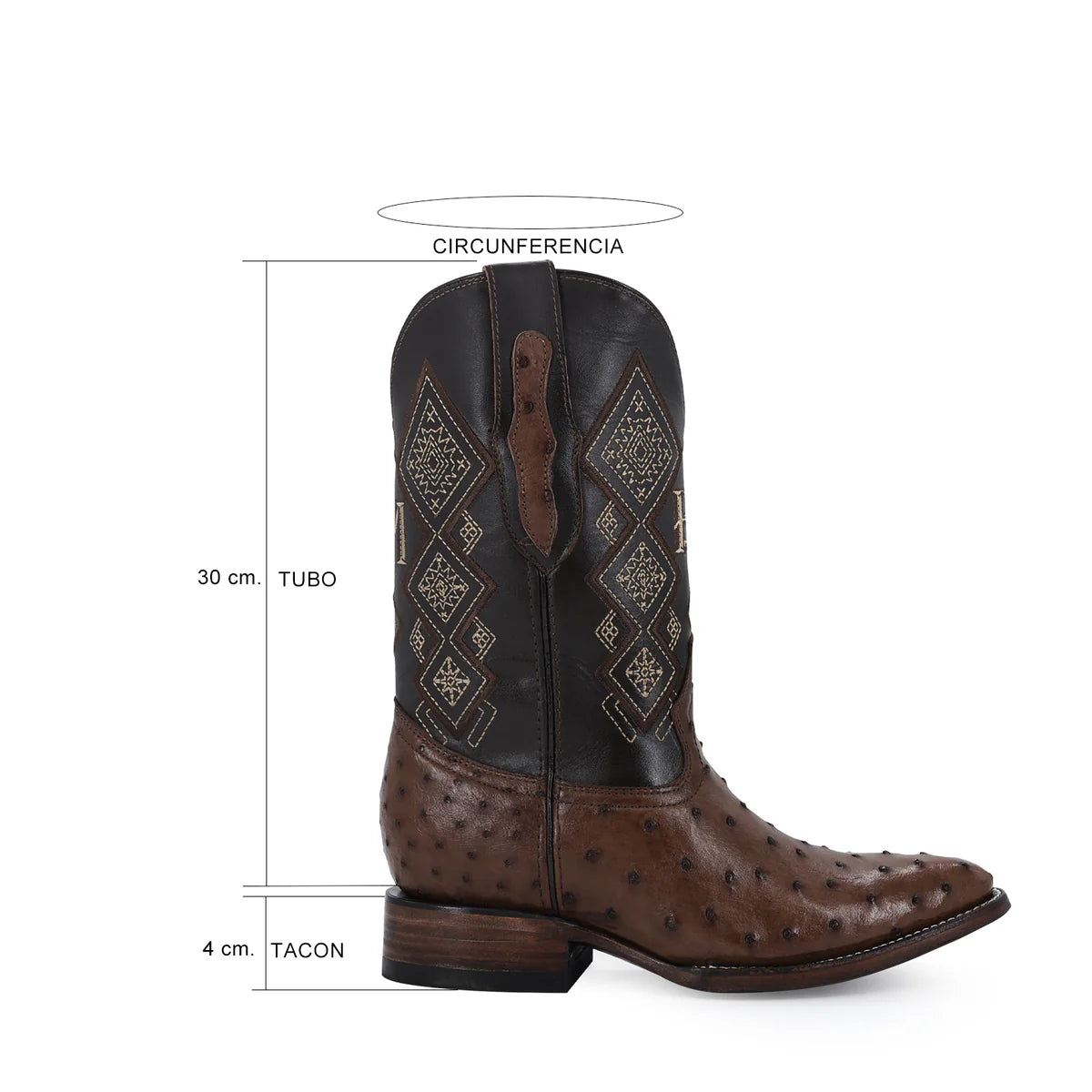 Bota Oval En Piel De Avestruz Original RB123 Tabaco