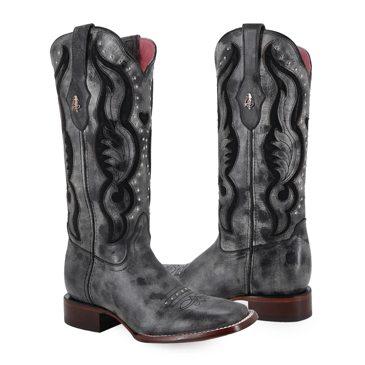 Bota Vaquera DOLLY Piel Genuina | Gris - negro