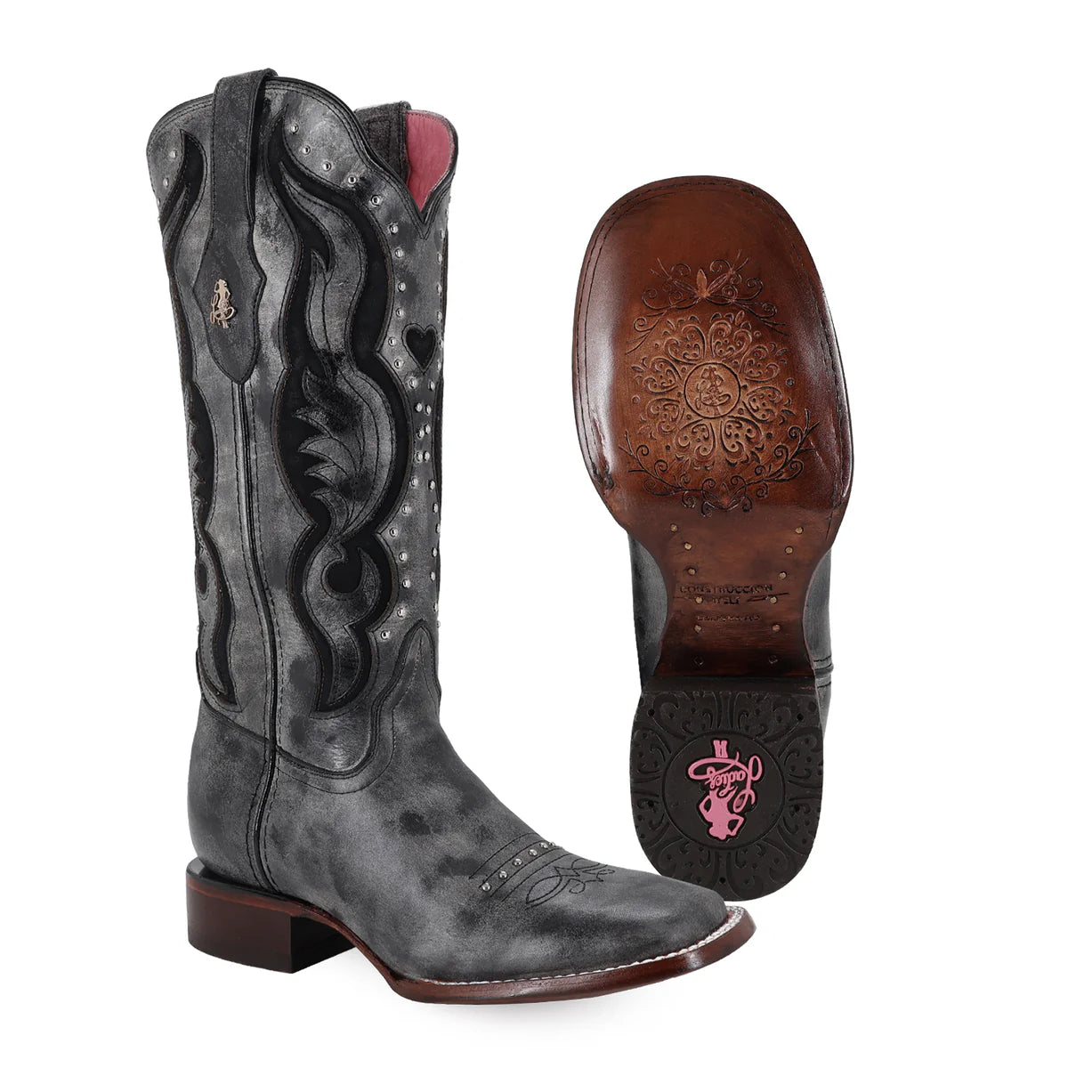 Bota Vaquera DOLLY Piel Genuina | Gris - negro
