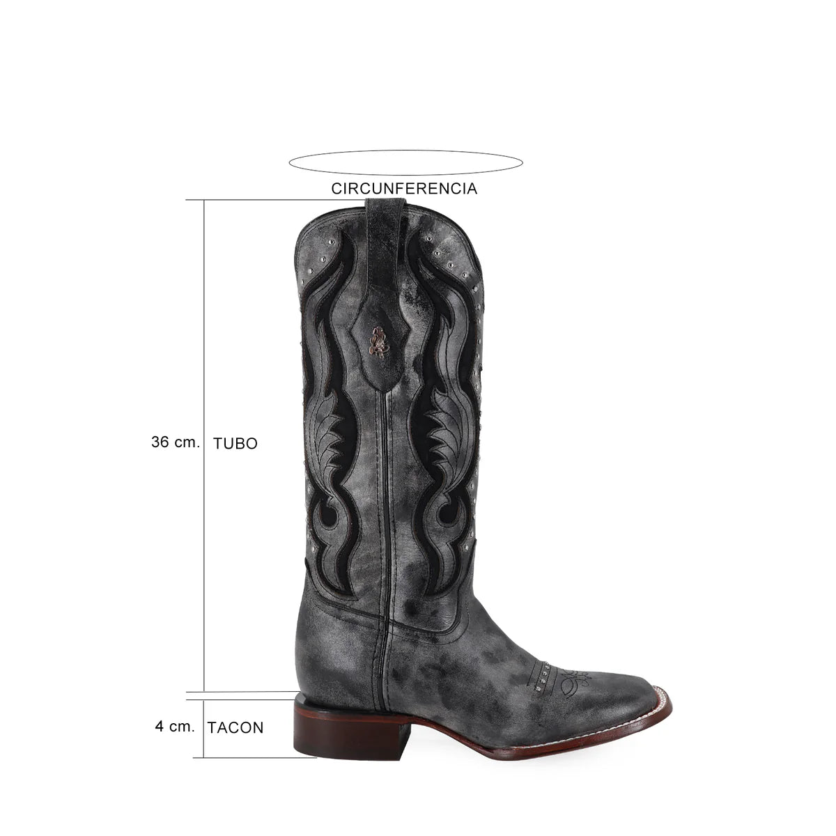 Bota Vaquera DOLLY Piel Genuina | Gris - negro
