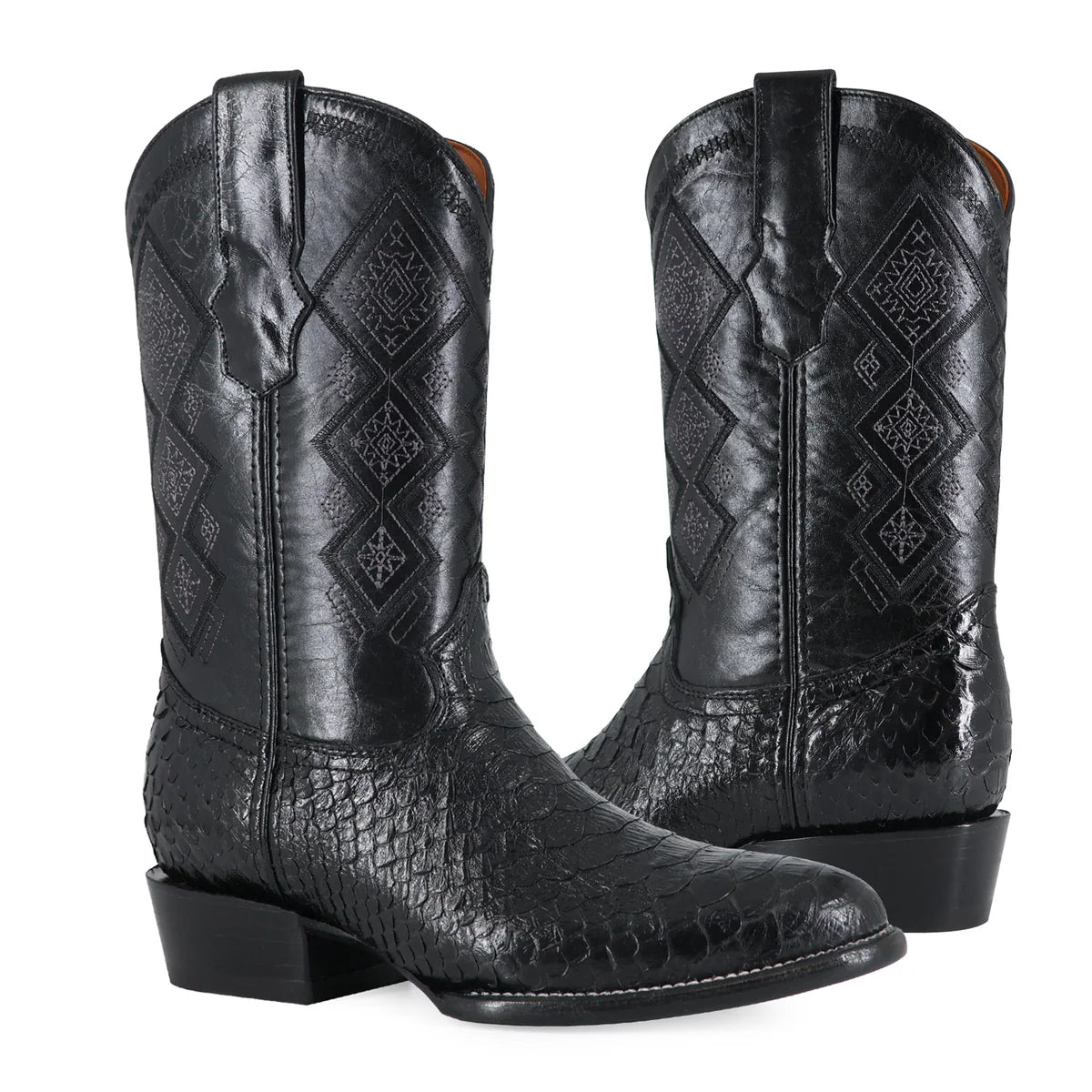 Bota Piel De Piton Genuina Negro Brilloso OVAL