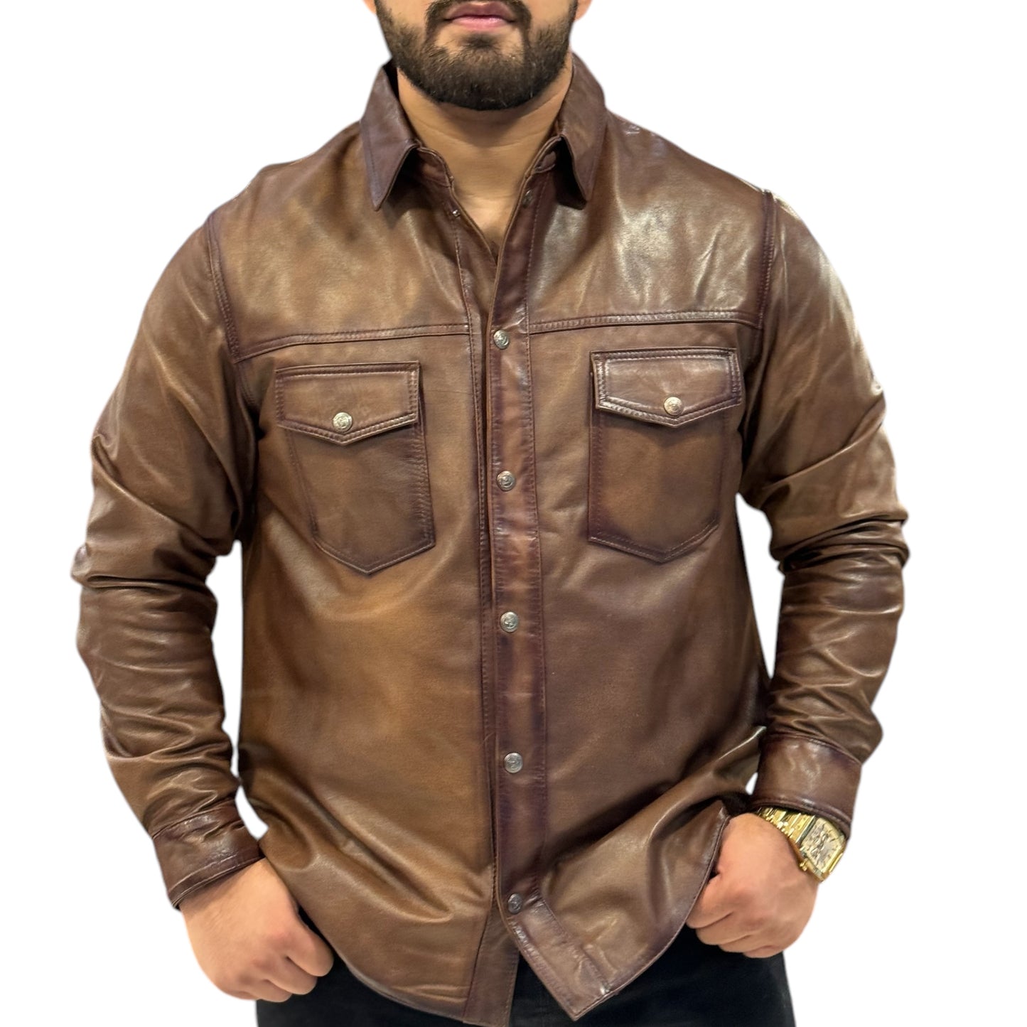 Sobre camisa caramelo de cuero original