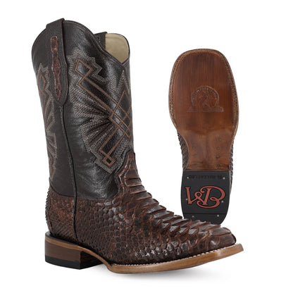 Bota Piel de pitón Genuina  Buldog Café Brilloso
