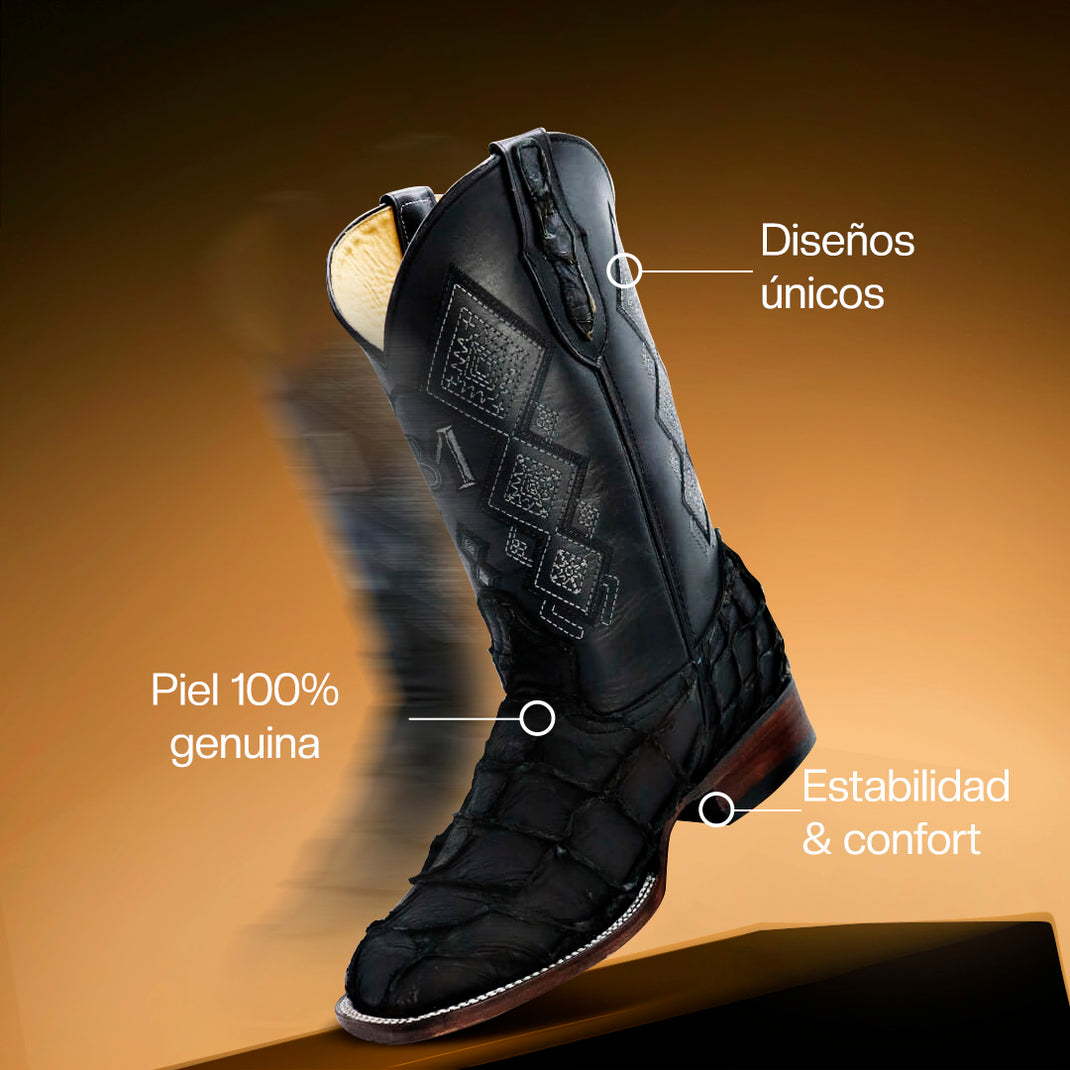 Bota Bulldog Avestruz RB117 Negro – Rancho Boots MX