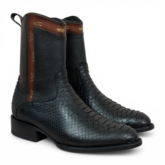 Bota Montana En Piel Genuina De Pitón negro