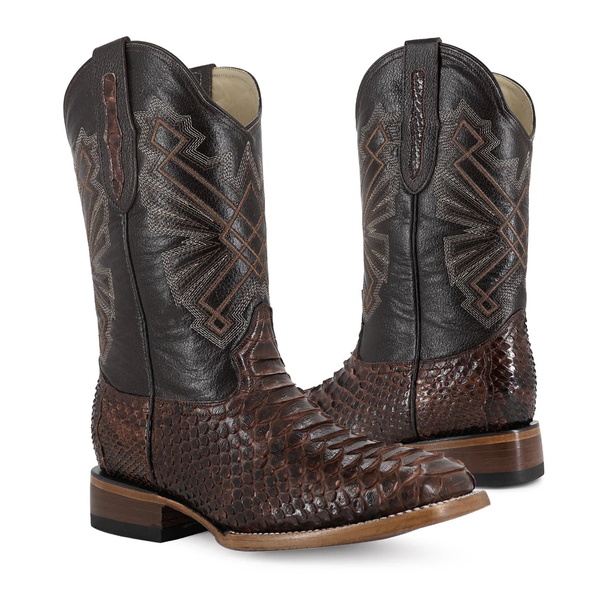 Bota Piel de pitón Genuina  Buldog Café Brilloso