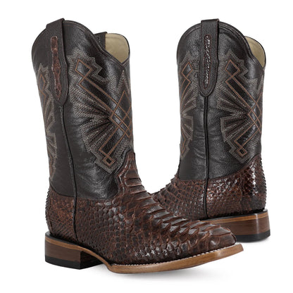 Bota Piel de pitón Genuina  Buldog Café Brilloso