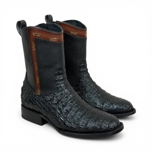 Bota Montana En Piel Genuina De Cocodrilo Negro