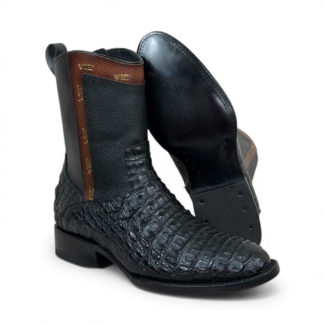 Bota Montana En Piel Genuina De Cocodrilo Negro