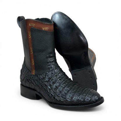 Bota Montana En Piel Genuina De Cocodrilo Negro