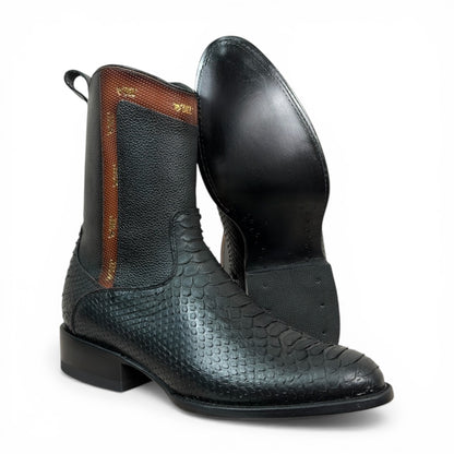 Bota Montana En Piel Genuina De Pitón negro