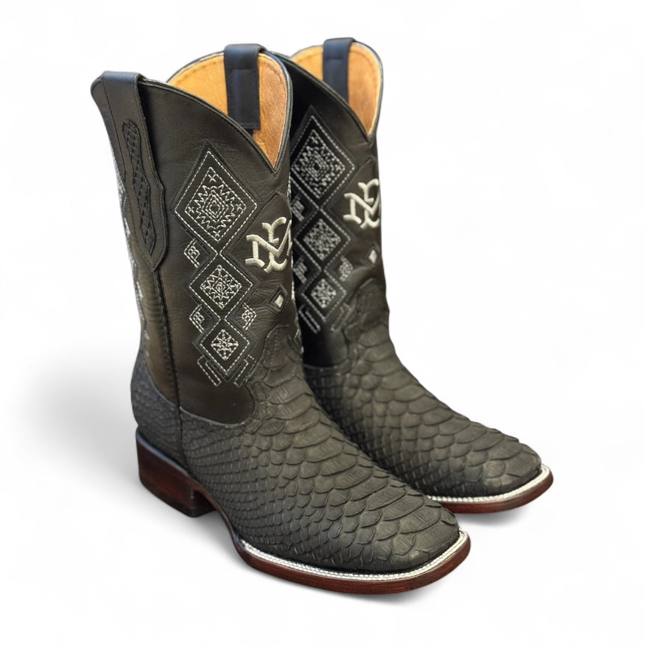 Bota Pitón Piel Genuina - Negro Nobuck