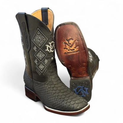 Bota Pitón Piel Genuina - Negro Nobuck