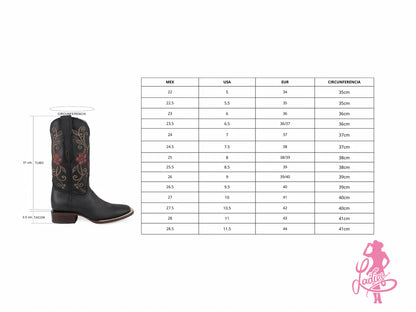 Bota Vaquera Para Mujer | Adorada Negra LEM2