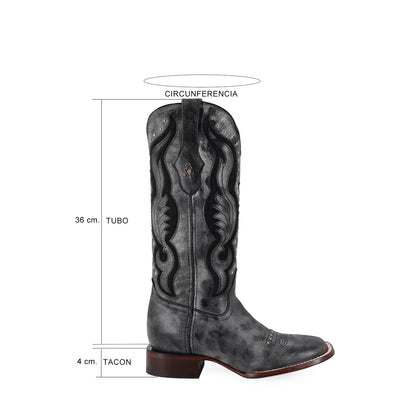Bota Vaquera DOLLY Piel Genuina | Gris - negro