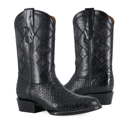 Bota Piel De Piton Genuina  Negro Brilloso | OVAL