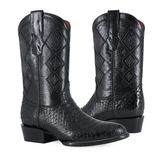 Bota Piel De Piton Genuina  Negro Brilloso | OVAL