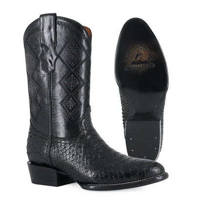 Bota Piel De Piton Genuina  Negro Brilloso | OVAL
