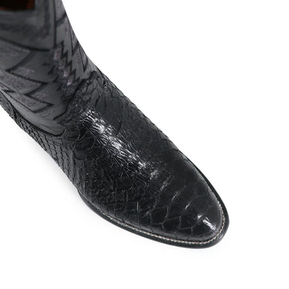 Bota Piel De Piton Genuina  Negro Brilloso | OVAL