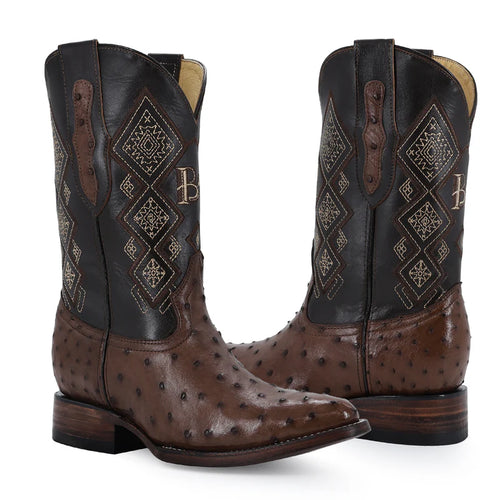 Bota Oval En Piel De Avestruz Original RB123 Tabaco