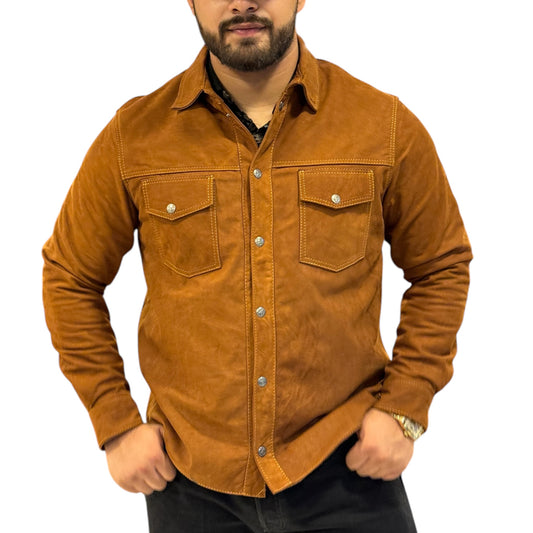 Sobre camisa miel nobuck de cuero original