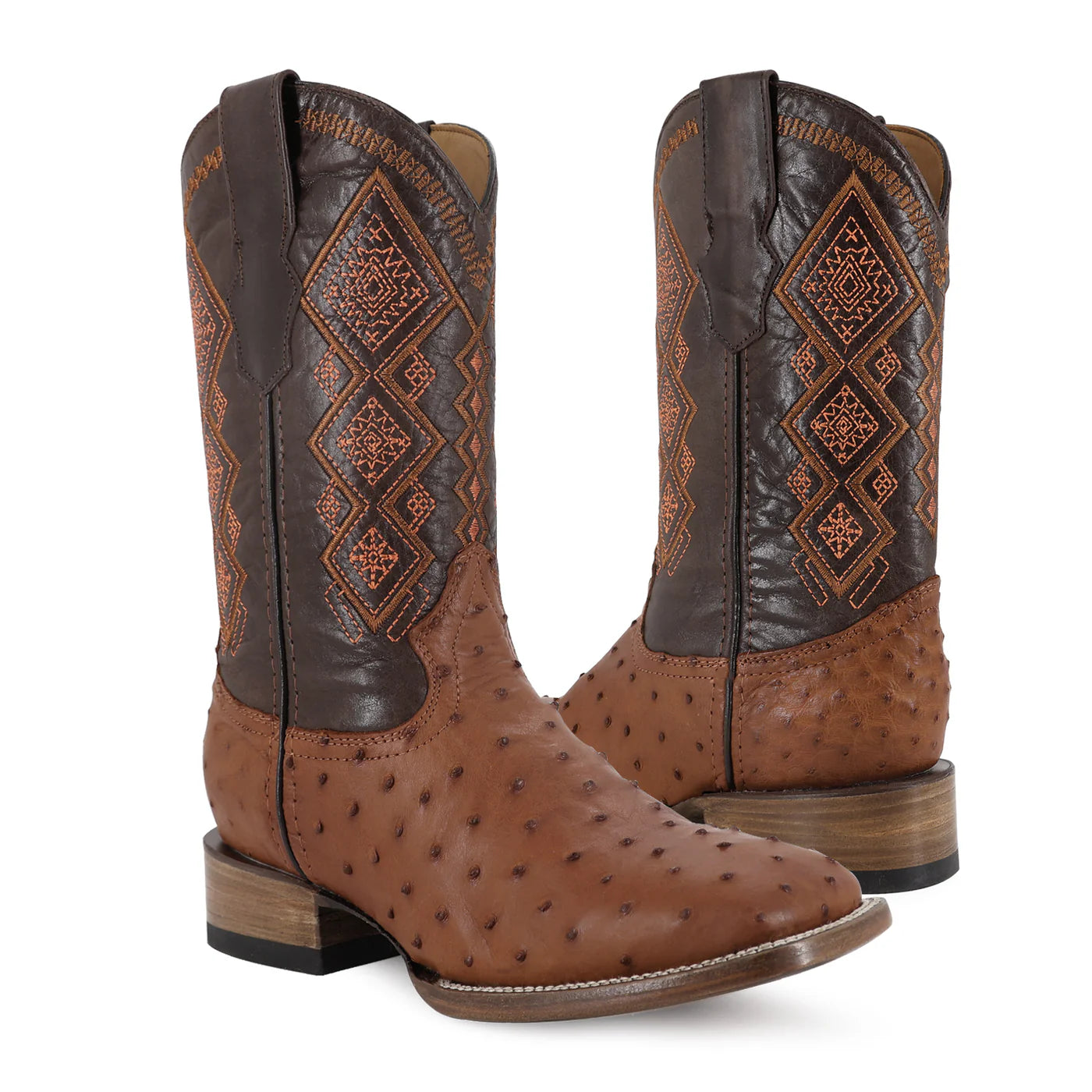 Bota Bulldog En Piel De Avestruz Original RB119 Coñac