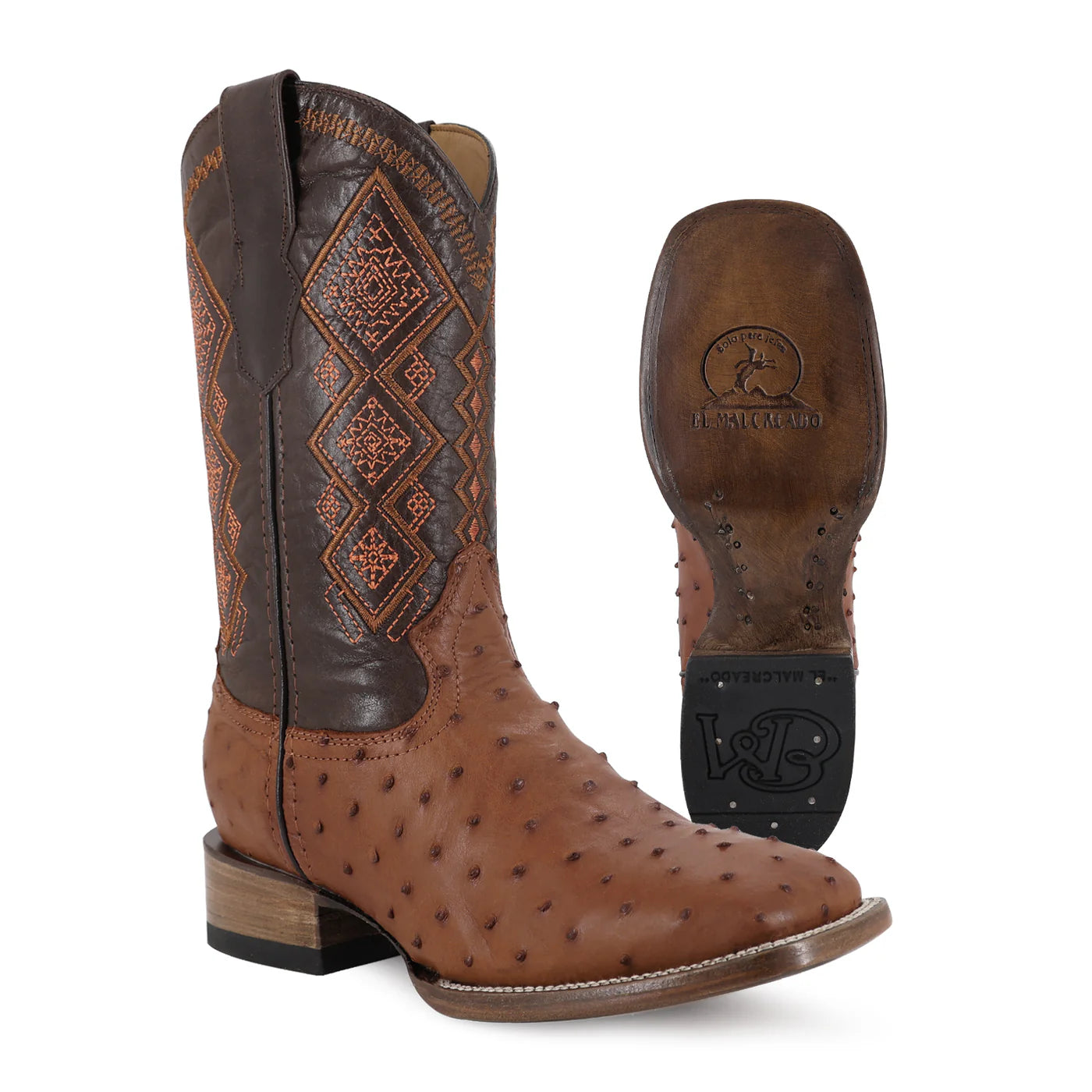 Bota Bulldog En Piel De Avestruz Original RB119 Coñac