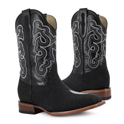 Bota Bulldog En Piel De Mantarraya Macho Original Negro